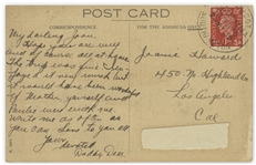 Moe Howard Autograph Postcard Signed From 1939 Aboard the Queen Mary, En Route to England for the Stooges Tour of the British Isles -- Moe Writes to His Daughter, Signing ''Daddy Dear'' -- Very Good